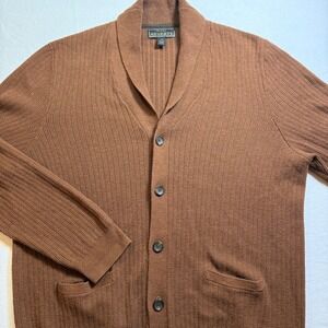 Jos‎ A Bank  Mens Shawl Collar Cardigan Sweater Brown XXL Ribbed Knit Pockets